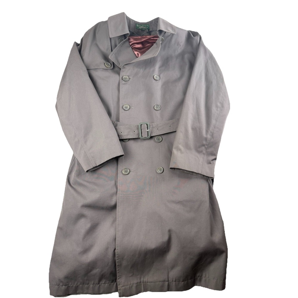 Vintage Hill & Archer Mens 40R Full Length Trench Coat Gray Removable Liner Belt